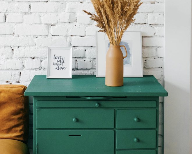 This is a picture of an elegant green color drawer.